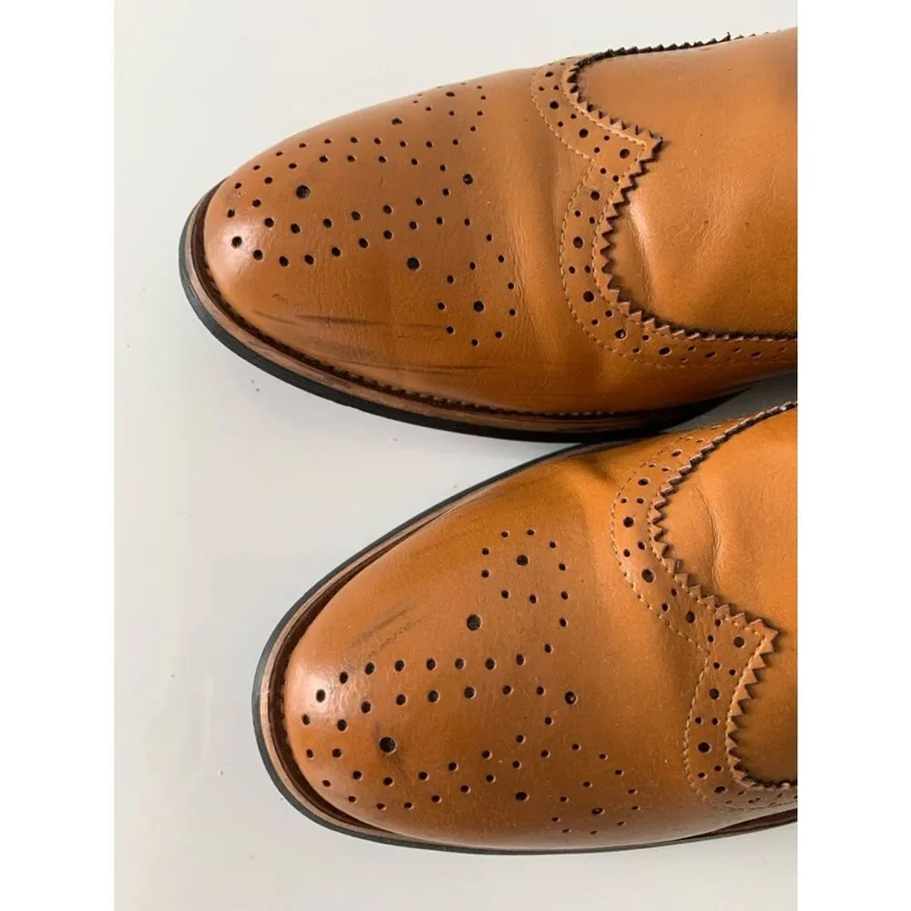 Men's Tan Leather Wingtip Lace-Up Boots Size 26,5/41/8